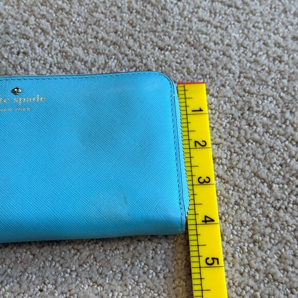 Kate Spade Wallet Mikas Pond Lacy Saffiano Leather Zip Around Robins Egg Blue - Picture 15 of 16